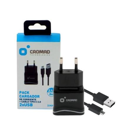 PACK CARGADOR CORRIENTE 2.1A + CABLE TIPO C 2.0 CROMAD