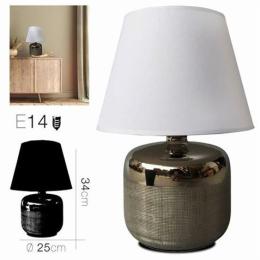 LAMPARA PLATEADA PANTALLA BLANCA 25X34CM