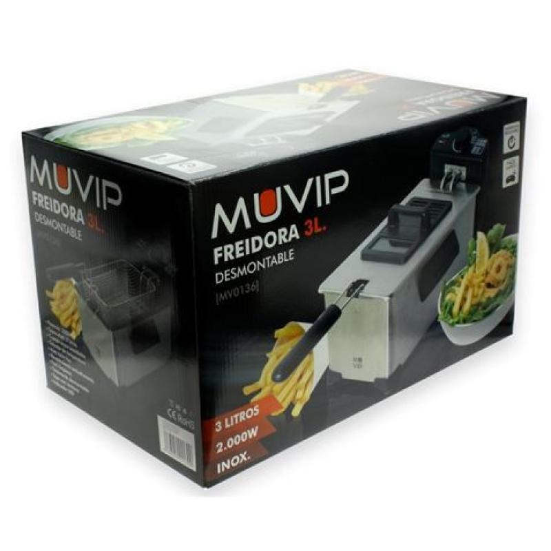 FREIDORA 3 LITROS INOXIDABLE 2000W DESMONTABLE MUVIP
