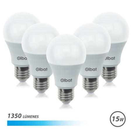 PACK 5 BOMBILLAS LED A60 | 15W | 1350LM | E27 | LUZ FRIA | ELBAT