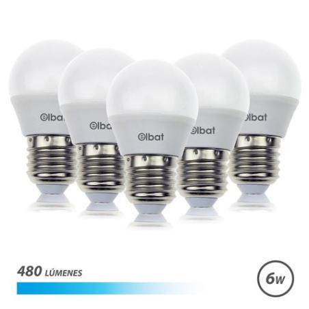 PACK 5 BOMBILLAS LED G45 | 6W | 480LM | E27 | LUZ FRIA | ELBAT