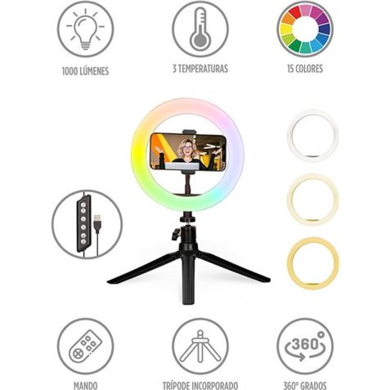 ARO DE LUZ RGB CON TRIPODE 1000 LUMENS KSIX