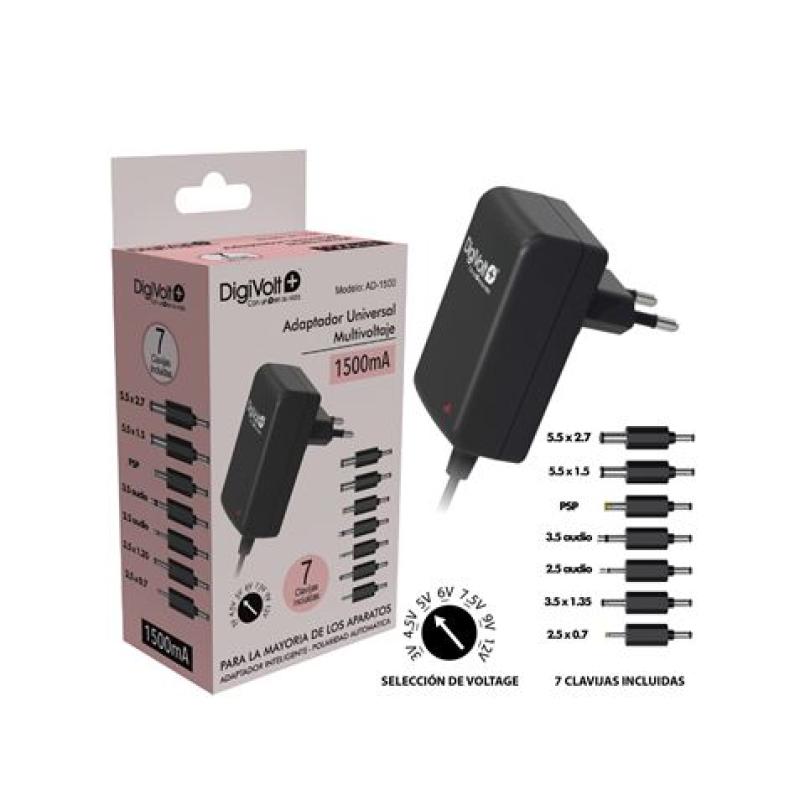 CARGADOR UNIVERSAL MULTIVOLTAJE 1500MAH 7 PUNTAS DIGIVOLT