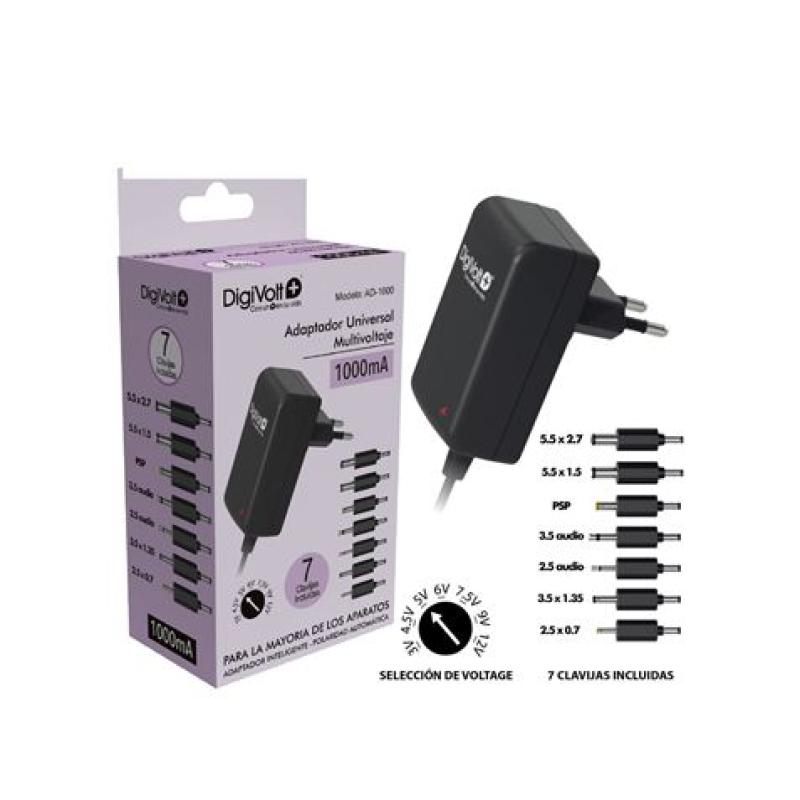 CARGADOR UNIVERSAL MUTIVOLTAJE 1000MAH 7 PUNTAS DIGIVOLT