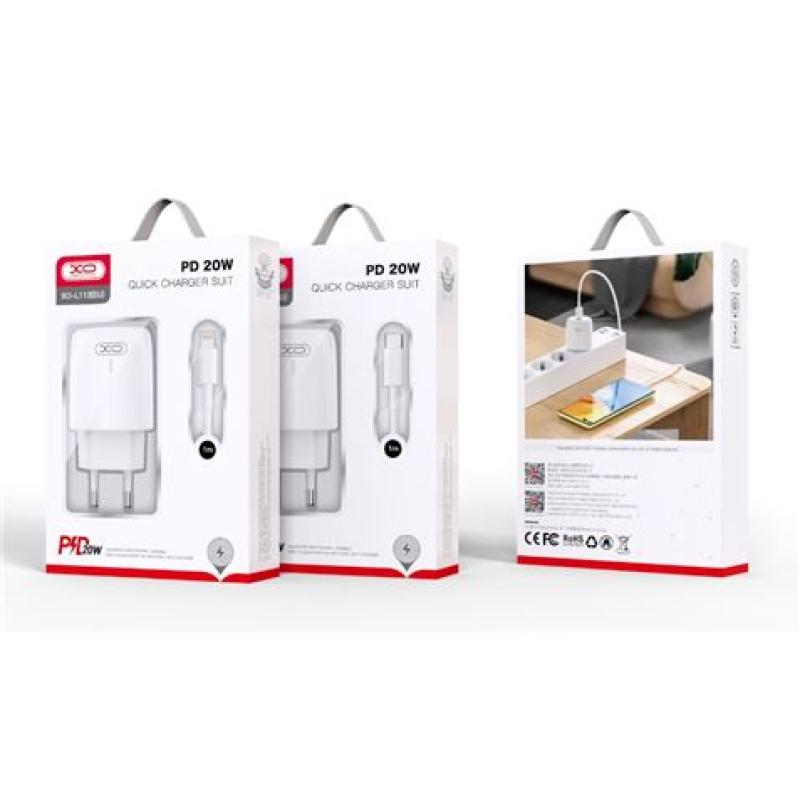 CARGADOR DE CORRIENTE L113 20W TIPO C + CABLE TIPO C XO BLANCO