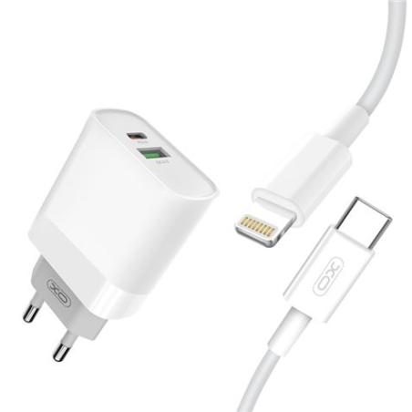 CARGADOR DE CORRIENTE L64 18W TIPO C + USB QC 3.0 + CABLE LIGHTNING XO