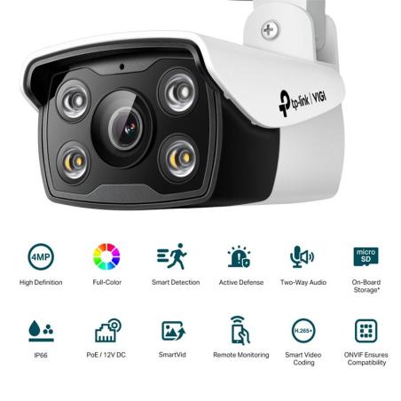 CAMARA IP TP-LINK VIGI BULLET EXTERIOR MICROSD 4MP 2.8MM IR 30M IP67 POE