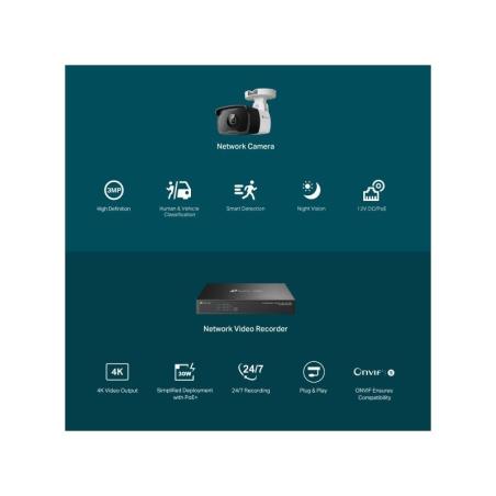 PACK CAMARA TP-LINK VIGI BULLET 3MP POE + GRABADOR IP TP-LINK VIGI 8 CH POE