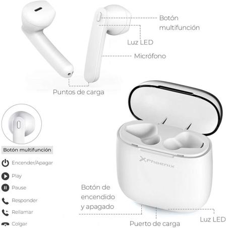 AURICULARES PHOENIX EARPODS BLUETOOH 5.0 50MAH WHITE GOOGLE ASSISTANT SIRI