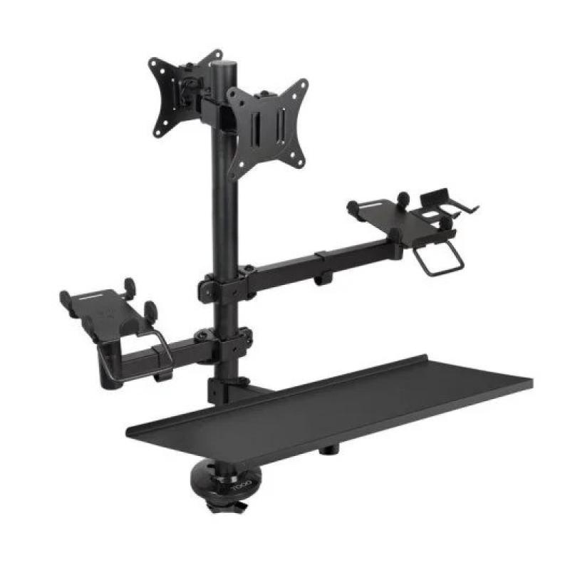 SOPORTE DE MESA TOOQ MONITOR + IMPRESORA + TERMINAL + BANDEJA TECLADO 17-32 2 BRAZOS BLACK