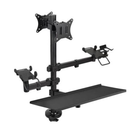SOPORTE DE MESA TOOQ MONITOR + IMPRESORA + TERMINAL + BANDEJA TECLADO 17-32 2 BRAZOS BLACK