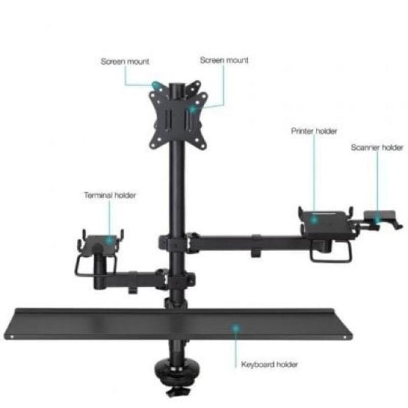 SOPORTE DE MESA TOOQ MONITOR + IMPRESORA + TERMINAL + BANDEJA TECLADO 17-32 2 BRAZOS BLACK