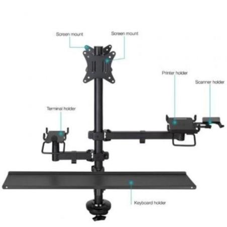 SOPORTE DE MESA TOOQ MONITOR + IMPRESORA + TERMINAL + BANDEJA TECLADO 17-32 2 BRAZOS BLACK
