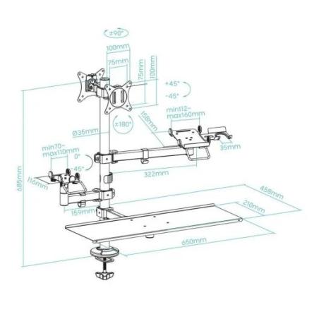 SOPORTE DE MESA TOOQ MONITOR + IMPRESORA + TERMINAL + BANDEJA TECLADO 17-32 2 BRAZOS BLACK