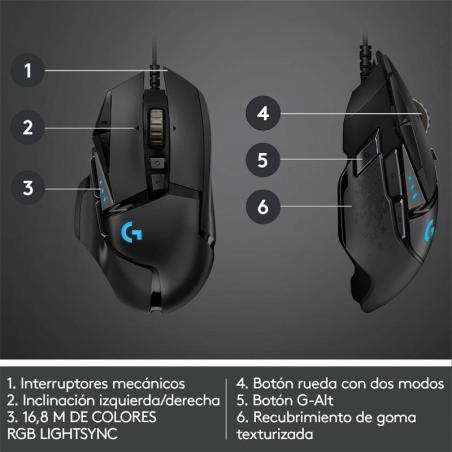 RATON LOGITECH G502 HERO OPTICO USB GAMING BLACK