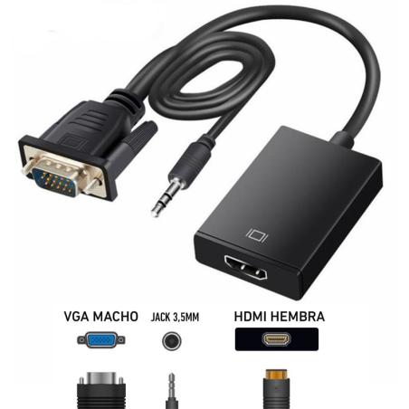 CABLE CONVERSOR PHOENIX VGA A HDMI + AUDIO BLACK