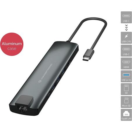 DOCK HUB USB-C 6-1 CONCEPTRONICS USB-C PD 100W HDMI RJ45 MICROSD USB 3.0